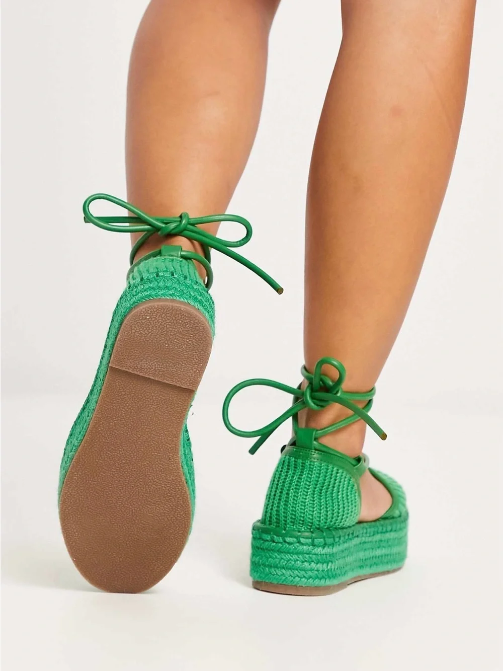ASOS Design Green Juggle Espadrilles Braided Strap Lace Up Round Platform Sandal